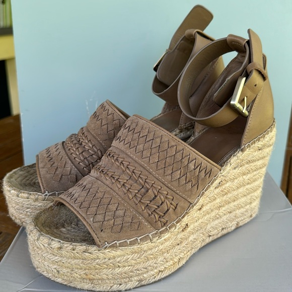 Marc Fisher 9M natural multi suede Alina platform espadrille sandal - Picture 1 of 9